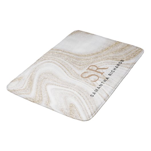 Matig witte marmer glitter monogram badmat (Gekanteld)