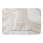 Matig witte marmer glitter monogram badmat (Voorkant)