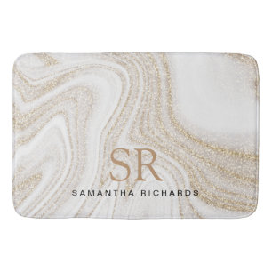 Matig witte marmer glitter monogram badmat
