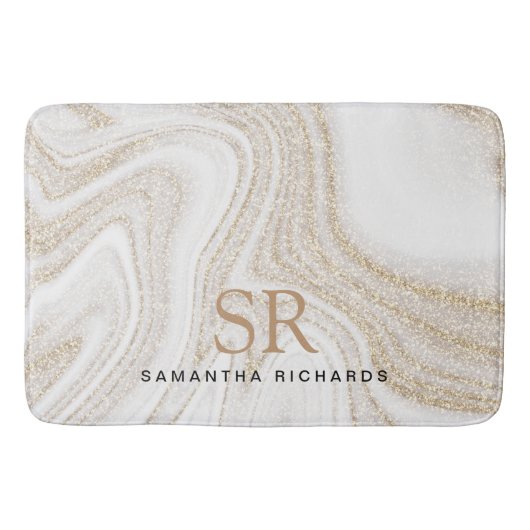Matig witte marmer glitter monogram badmat (Voorkant)