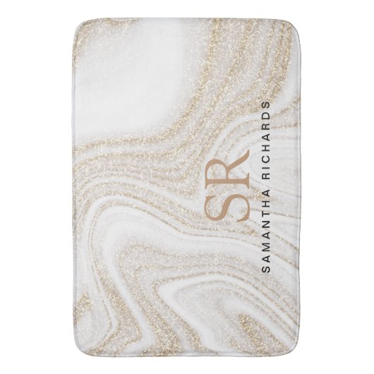 Matig witte marmer glitter monogram badmat (Voorkant Verticaal)