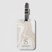 Matig witte marmer glitter monogram bagagelabel (Voorkant (verticaal))