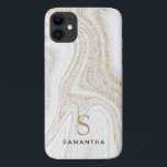 Matig witte marmer glitter monogram Case-Mate iPhone case<br><div class="desc">Modern chique wit marmer goud glitter monogram iPhone 11 Hoesje</div>
