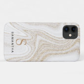Matig witte marmer glitter monogram Case-Mate iPhone case (Achterkant (horizontaal))
