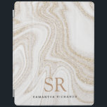 Matig witte marmer glitter monogram iPad cover<br><div class="desc">Modern chique wit marmer goud glitter monogram iPad Smart Hoesje</div>