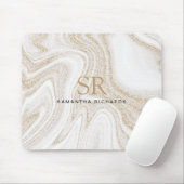 Matig witte marmer glitter monogram muismat (Met muis)