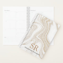 Matig witte marmer glitter monogram planner