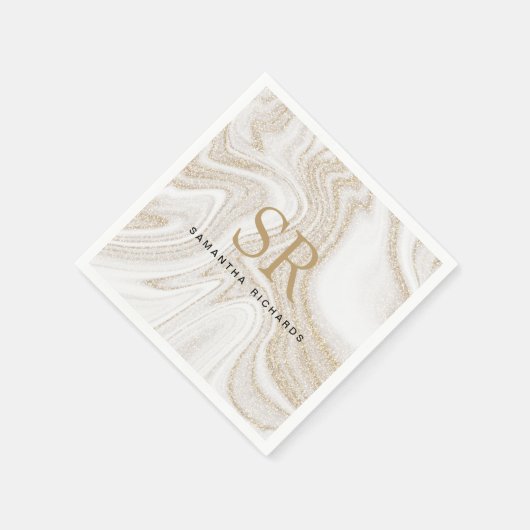 Matig witte marmer glitter monogram servet (Hoek)
