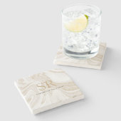 Matig witte marmer glitter monogram stenen onderzetter (Zijkant)
