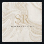 Matig witte marmer glitter monogram stenen onderzetter<br><div class="desc">Modern chique wit marmer goud glitter monogram Stone Onderzetter</div>