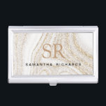 Matig witte marmer glitter monogram visitekaarthouder<br><div class="desc">Modern chique wit marmer goud glitter monogram visitekaartje hoesje</div>