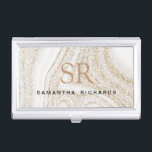 Matig witte marmer glitter monogram visitekaarthouder<br><div class="desc">Modern chique wit marmer goud glitter monogram visitekaartje hoesje</div>