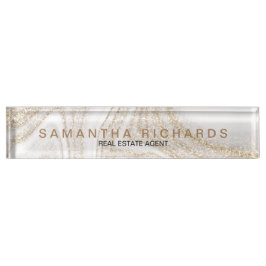 Matig witte marmer glitter naambordje