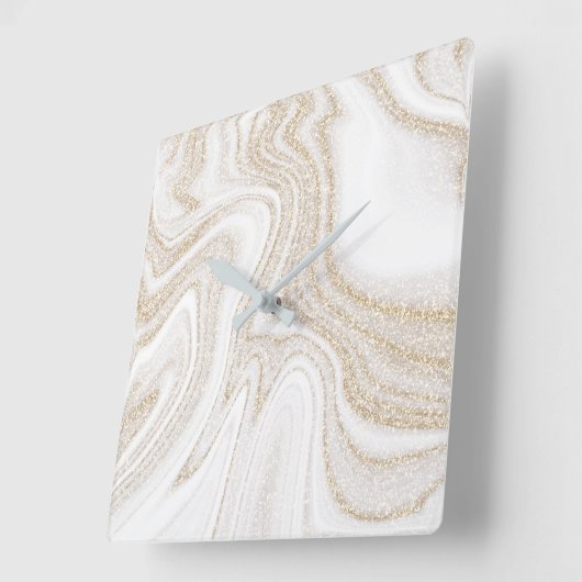 Matig witte marmer glitter vierkante klok (Hoek)