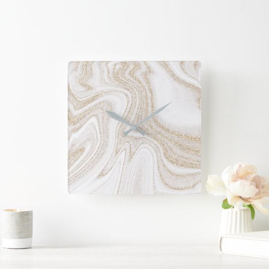 Matig witte marmer glitter vierkante klok (Huis)