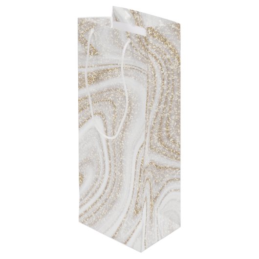 Matig witte marmer glitter wijn cadeautas (Achterkant Gekanteld)