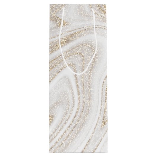 Matig witte marmer glitter wijn cadeautas (Achterkant)