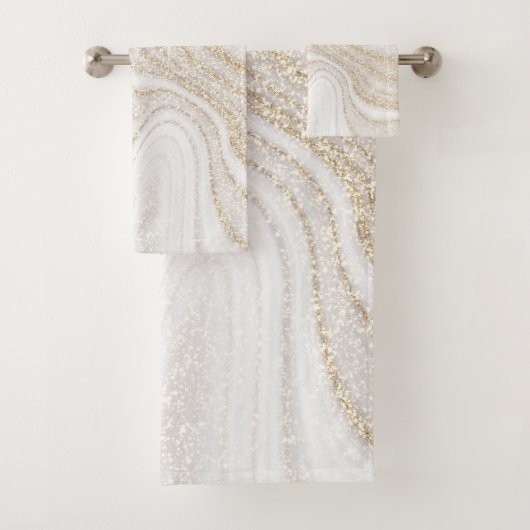 Matig witte marmer met goudglitter bad handdoek (Insitu)