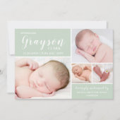 Matig Zacht Groen Foto Collage Baby Birth Aankondiging (Voorkant)