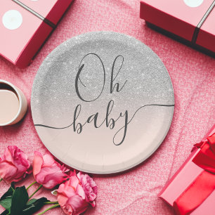 Matig zilverglitter lichtroze Oh Baby shower Papieren Bordje