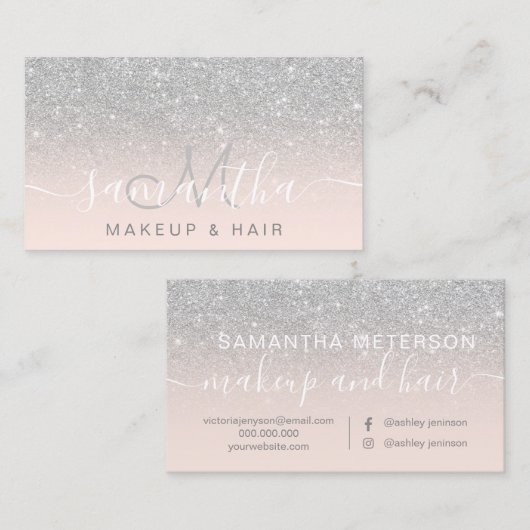 Matig zilverglitter ombre blush make-up hair visitekaartje (Voorkant / Achterkant)