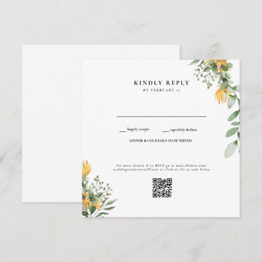 Matig Zonnebloem Wit Weddenschap QR Code RSVP (Voorkant / Achterkant)