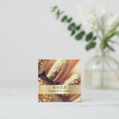 Matig zout goudglitter nagels vierkante visitekaartje (Staand voorkant)