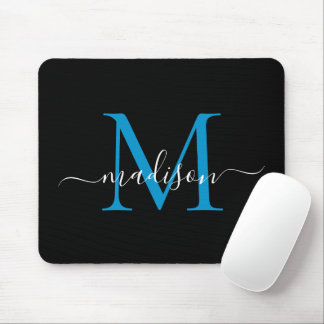 Matig zwart blauw monogram legant Girly Script Muismat