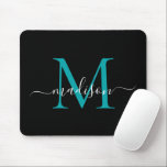 Matig zwart Blauwgroen groen grafisch meisjesmanus Muismat<br><div class="desc">Modern Black Blauwgroen Groen Monogram Elegant Girly Script Muismat</div>