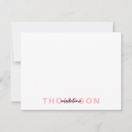 Matig zwart Blush roze naam minimalistisch script Notitiekaartje (Voorkant)