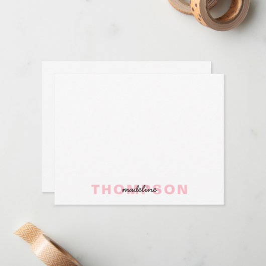 Matig zwart Blush roze naam minimalistisch script Notitiekaartje (Voorkant / Achterkant in situ)