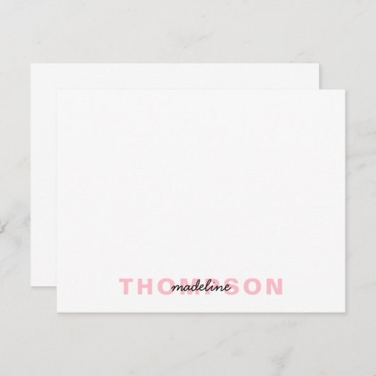 Matig zwart Blush roze naam minimalistisch script Notitiekaartje (Voorkant / Achterkant)