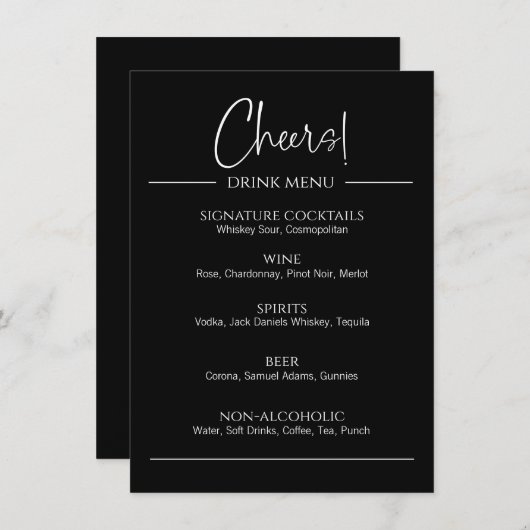 Matig zwart Drink flatmenu Menu (Voorkant / Achterkant)