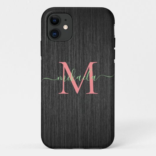 Matig zwart geborsteld metalen Roos Gold Monogram Case-Mate iPhone Case (Achterkant)