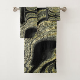 Matig zwart geel abstract marmerpatroon bad handdoek