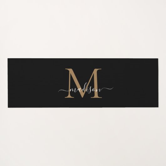 Matig zwart goudmonogram elegant eminine-script yogamat (Achterkant (horizontaal))