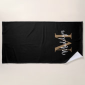 Matig zwart goudmonogram Feminine Chic Script Strandlaken (Voorkant)