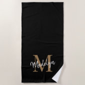 Matig zwart goudmonogram Feminine Chic Script Strandlaken (Voorkant)