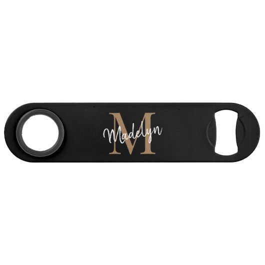 Matig zwart goudmonogram meisje legant script speed flessenopener (Voorkant (Horizontaal))