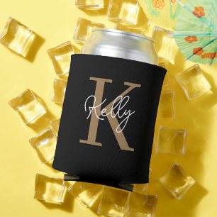 Matig zwart goudmonogram script blikjeskoeler