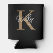 Matig zwart goudmonogram script blikjeskoeler (Voorkant)