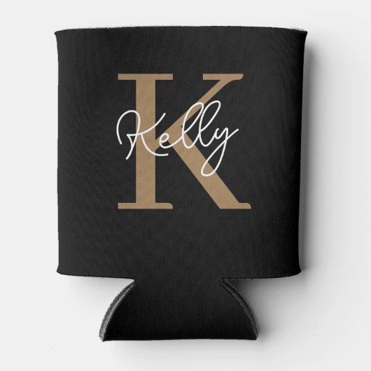 Matig zwart goudmonogram script blikjeskoeler (Voorkant)