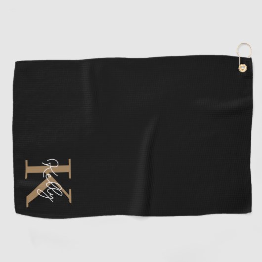 Matig zwart goudmonogram script golfhanddoek (Horizontaal)