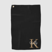 Matig zwart goudmonogram script golfhanddoek (Voorkant)