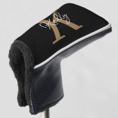 Matig zwart goudmonogram script golfheadcover (3/4 voorkant)