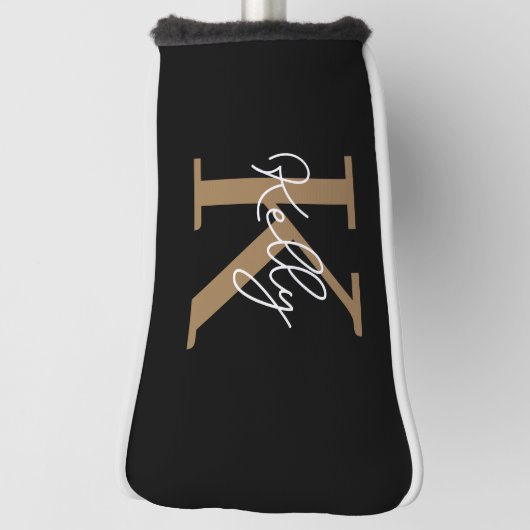 Matig zwart goudmonogram script golfheadcover (Draai 90)