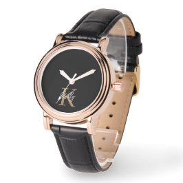 Matig zwart goudmonogram script horloge