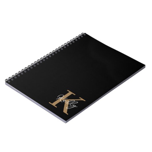 Matig zwart goudmonogram script notitieboek (Linkerzijde)