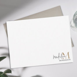 Matig zwart goudmonogram script notitiekaartje