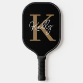Matig zwart goudmonogram script pickleball paddle (Voorkant)